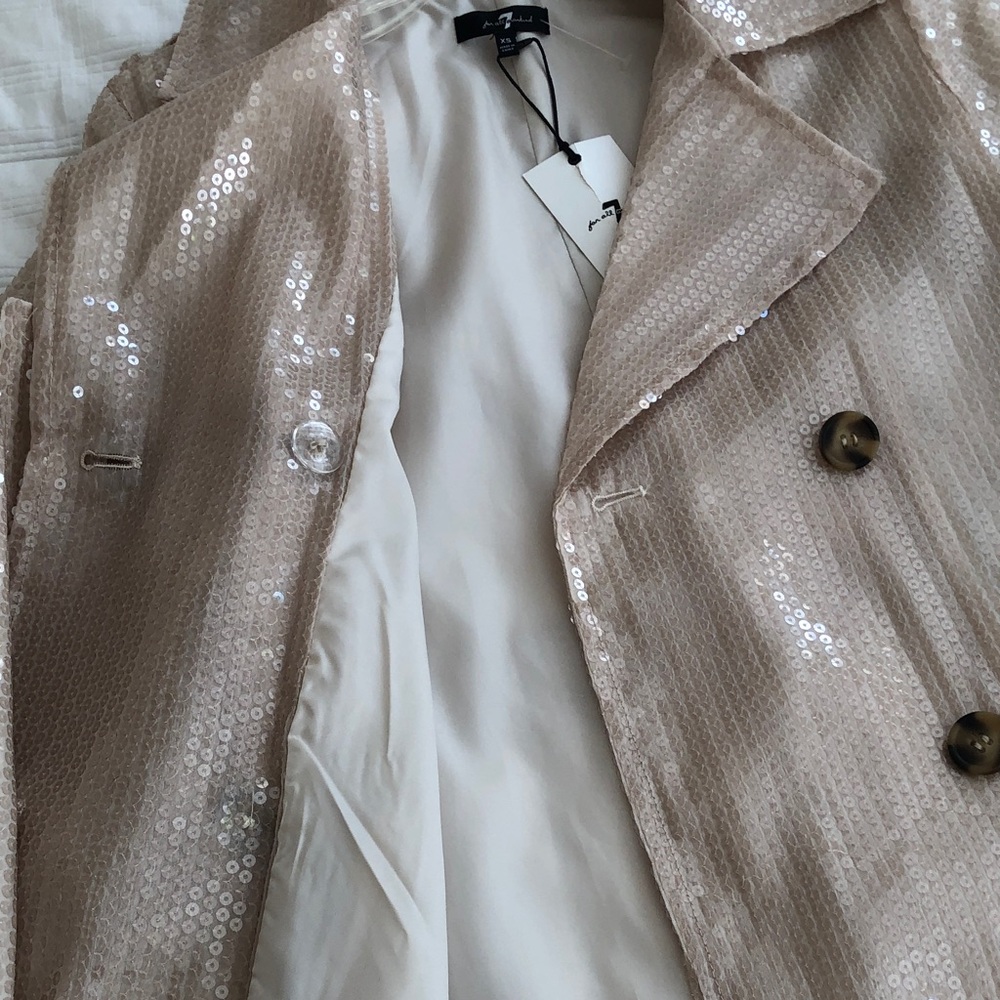 7 For All Mankind Sequin Trench Coat in Nude Beige - Picture 9 of 11